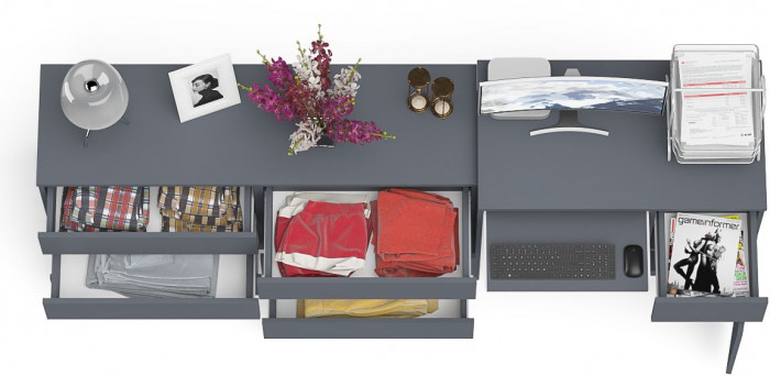 Мори Стол компьютерный МС-1 правый + Комод МК1380.6, цвет графит, ШхГхВ 228х50х76,6 см., выдвижной ящик справа, НЕ универсальная сборка