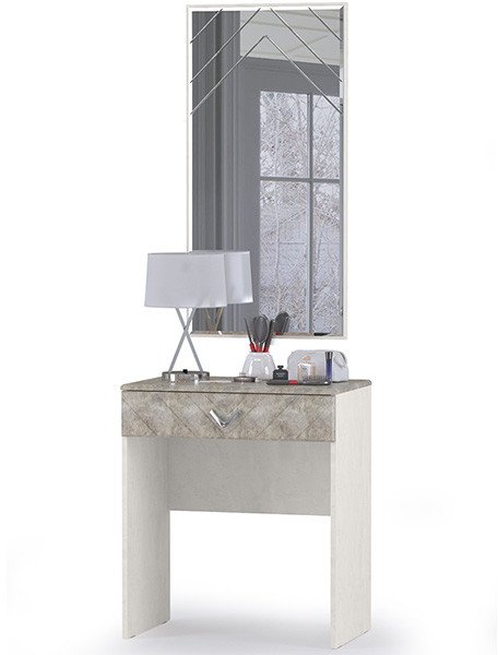 Амели Стол туалетный 12.48 + Зеркало, цвет шёлковый камень/бетон чикаго беж, ШхГхВ 65х41х185 см.