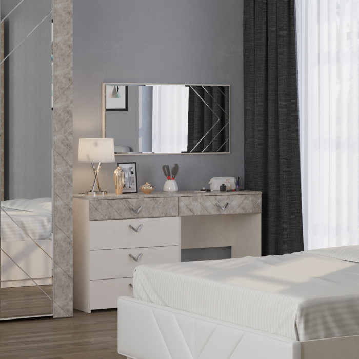 Амели Стол туалетный 12.48 + Зеркало, цвет шёлковый камень/бетон чикаго беж, ШхГхВ 65х41х185 см.