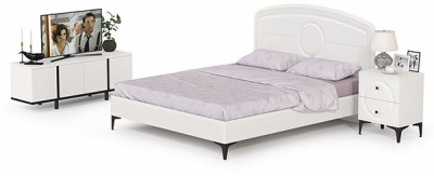 Валенсия Спальня № 11, цвет ЛДСП белый шагрень/чёрный/МДФ белый шагрень, ортопед есть, сп. м. 1600х2000 мм., б/м