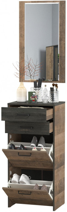 Трувор 13.241.06 Тумба для обуви + 15.30 Зеркало, цвет дуб гранж песочный/интра, ШхГхВ 50х37х195 см.