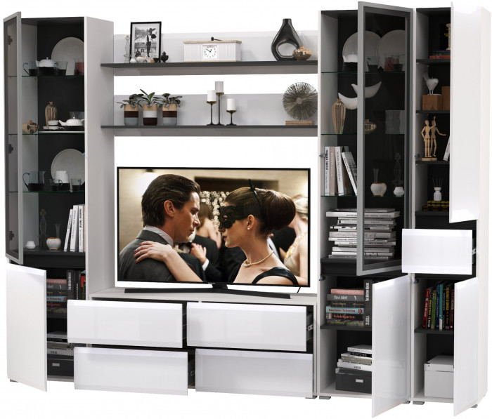 Сидней Комплектация № 062, корпус: белый/чёрный/фасады: МДФ белый глянец