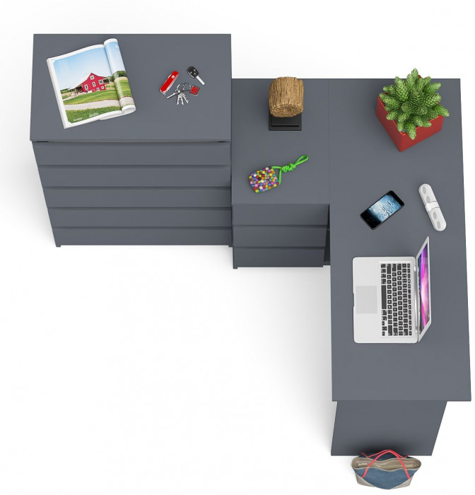 Мори компьютерный стол МС-16 левый + Комод МК700.5, графит