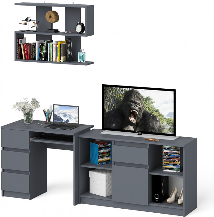 Мори компьютерный стол МС-6 левый + Тумба МТВ1204.1 + Полка 900, графит