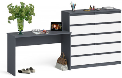 Мори письменный стол МСП1200.1 + Комод МК1200.10, графит/белый