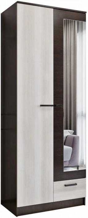 Адель Шкаф 0,8 + полки (Дуб Вотан / Белый глянец)