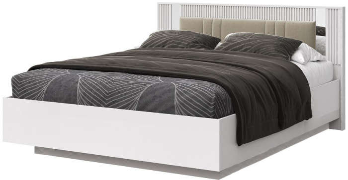 Кровать 140х200 "Харди" с подъемным механизмом - Белый текстурный/Ясень белый (зеркальн. вставки)