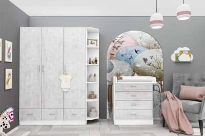 Детская комната Бриз ЛДСП, набор 6, Белый/Цемент светлый