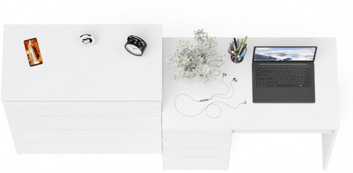 Мори Стол компьютерный МС-6 левый + Комод МК800.4, цвет белый, ШхГхВ 170,4х50х94 см., выдвижные ящики слева, НЕ универсальная сборка