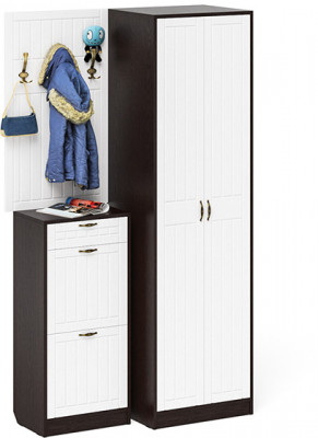 Прихожая П-6 Компоновка № 18, цвет венге/фасады МДФ белое дерево фрезеровка прованс, ШхГхВ 120х50х210 см., универсальная сборка