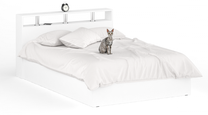 Камелия Кровать 1400 + две тумбы, цвет белый, ШхГхВ 256х217х78,2 см., сп.м. 1400х2000 мм., без матраса, основание есть