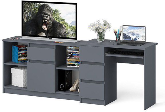 Мори компьютерный стол МС-6 левый + Тумба МТВ1204.1, графит