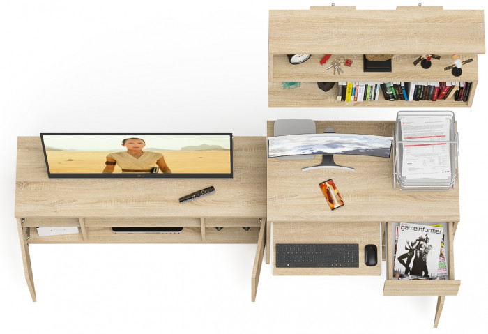 Мори Стол компьютерный МС-1 правый + Тумба МТВ1200.1 + Полка 900, цвет дуб сонома, ШхГхВ 210,4х50х209,6 см., НЕ универсальная сборка