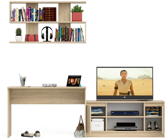 Мори письменный стол МСП1200.1 + Тумба МТВ1200.1 + Полка 1200, дуб сонома