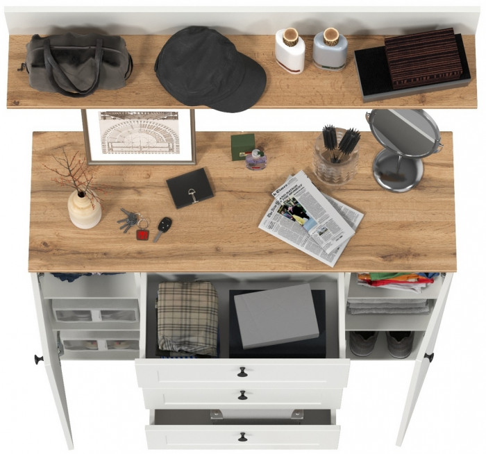 Остин Прихожая 72, белый шагрень/дуб крафт золотой