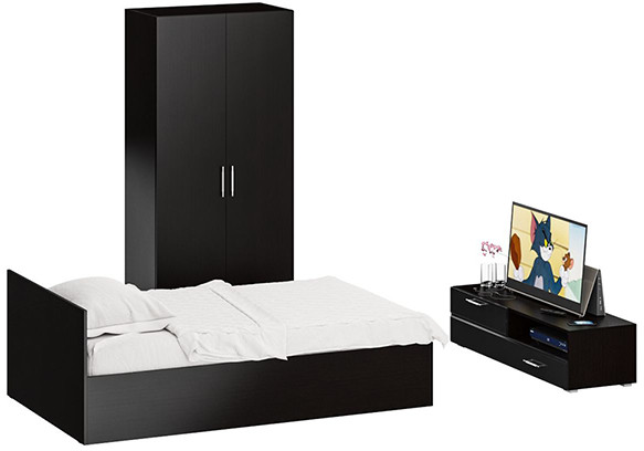 Спальня Стандарт 3-1200, венге/фасады ТВ тумбы МДФ чёрный глянец