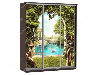 Шкаф купе Модерн 1776х450 3-х дверный 2-х секционный фотопечать №3 венге