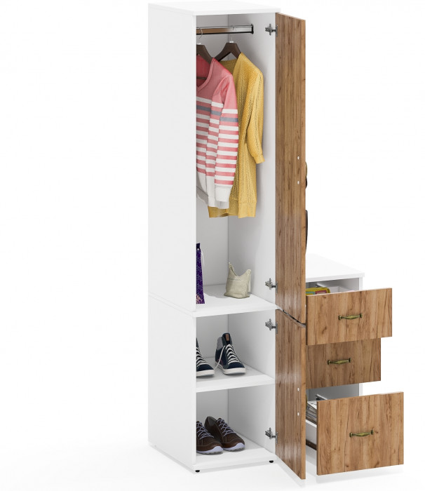 Лидер-8 Пенал МД 23Б + Тумба МД 3.16, цвет белый шагрень/крафт золото, ШхГхВ 80х50х190 см., универсальная сборка