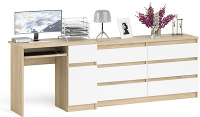 Мори Стол компьютерный МС-1 правый + Комод МК1380.6, цвет дуб сонома/белый, ШхГхВ 228х50х76,6 см., выдвижной ящик справа, НЕ универсальная сборка