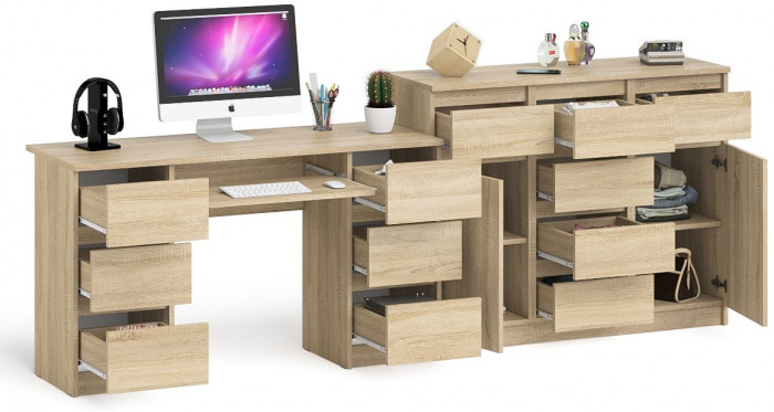 Мори Стол компьютерный МС-2 + Комод МК1200.4, цвет дуб сонома, ШхГхВ 255,8х50х94 см., универсальная сборка