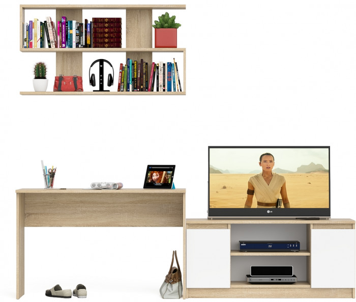 Мори письменный стол МСП1200.1 + Тумба МТВ1200.1 + Полка 1200, дуб сонома/белый