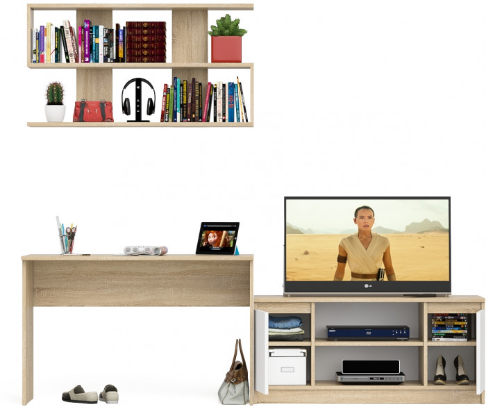 Мори письменный стол МСП1200.1 + Тумба МТВ1200.1 + Полка 1200, дуб сонома/белый