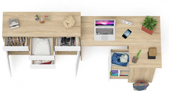 Мори Стол компьютерный МС-16 правый + Комод МК1200.4, цвет дуб сонома/белый, ШхГхВ 244,8х84,9х94 см., выдвижные ящики справа, НЕ универсальная сборка