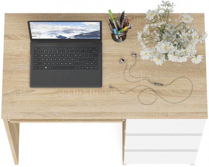 Мори Стол компьютерный МС-6 правый, цвет дуб сонома/белый, ШхГхВ 90х50х76,6 см., выдвижные ящики справа, НЕ универсальная сборка