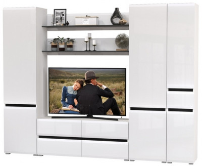 Сидней Комплектация № 063, корпус: белый/чёрный/фасады: МДФ белый глянец