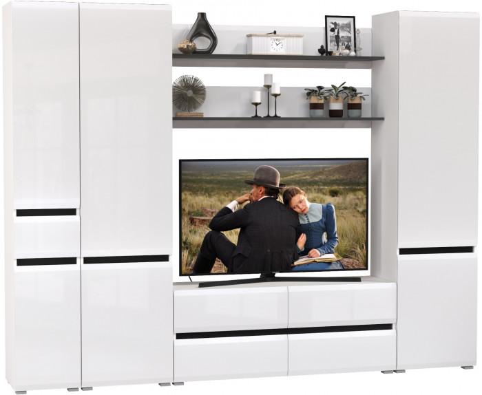 Сидней Комплектация № 063, корпус: белый/чёрный/фасады: МДФ белый глянец