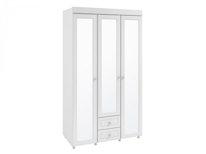 Шкаф 3-х дверный с ящиками и 3-я зеркалами Монако МН-58 белое дерево