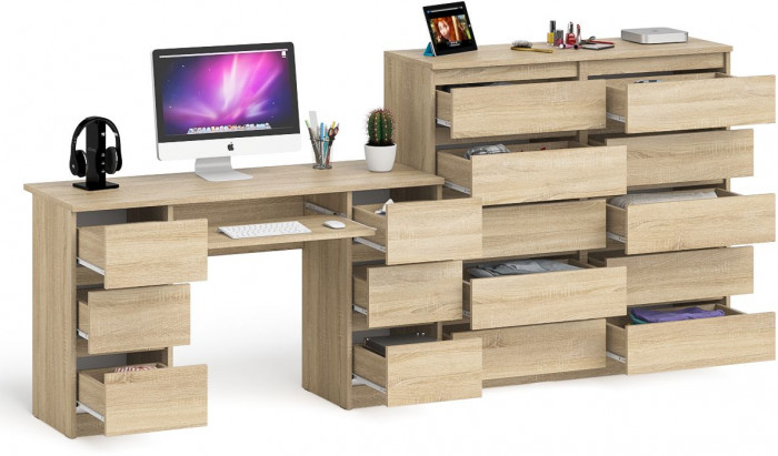 Мори компьютерный стол МС-2 + Комод МК1200.10, дуб сонома