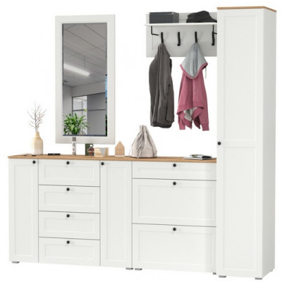 Остин Прихожая 57, цвет белый шагрень/дуб крафт золотой, ШхГхВ 240х54,3х229,6 см., универсальная сборка