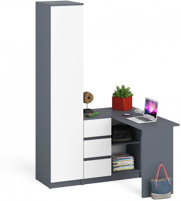 Мори компьютерный стол МС-16 левый + Пенал МШ400.1, графит/белый
