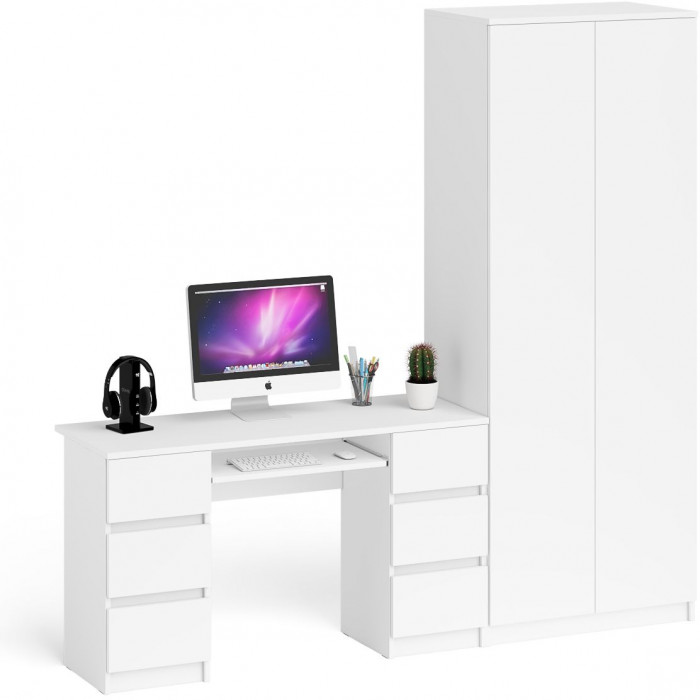 Мори Стол компьютерный МС-2 + Шкаф МШ800.1, цвет белый, ШхГхВ 215,8х50,4х209,6 см., универсальная сборка