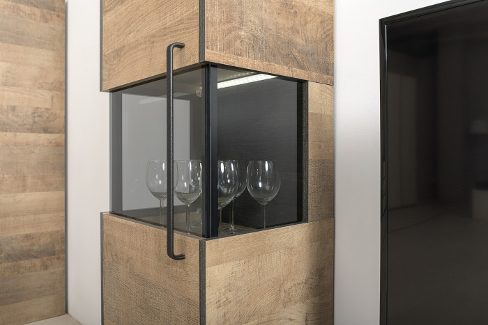 Трувор 13.70 Тумба под ТВ + 13.205 Шкаф-пенал с витриной, дуб гранж песочный/интра