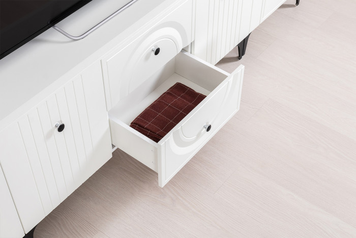 Валенсия Спальня 13.309 Комод + 16.45 Тумба под ТВ, ЛДСП белый шагрень/МДФ белый шагрень