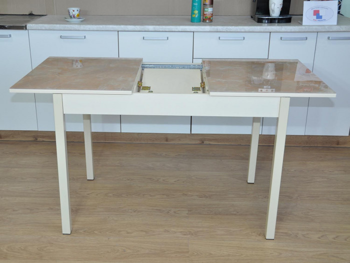 Альфа фотопечать стол обеденный раздвижной / мрамор бежевый/дуб молочный/бежевый