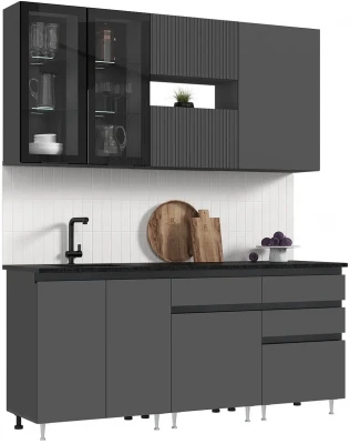 Кухня Техно-6 2,0м Графит/Графит софт