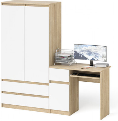 Мори компьютерный стол МС-1 левый + Шкаф МШ900.1, дуб сонома/белый