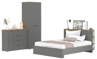 Остин 11.53 Кровать + ортопед + 13.336.02 Шкаф для одежды + 16.221 Комод, серый графит/дуб крафт золотой