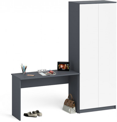 Мори Стол письменный МСП1200.1 + Шкаф МШ800.1, цвет графит/белый, ШхГхВ 200,8х50,4х209,6 см., универсальная сборка