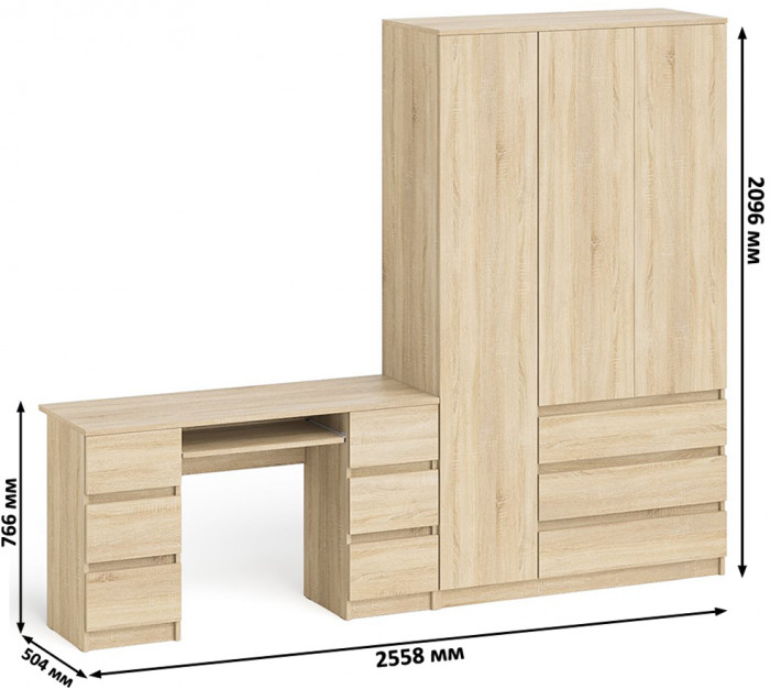 Мори компьютерный стол МС-2 + Шкаф МШ1200.1, дуб сонома