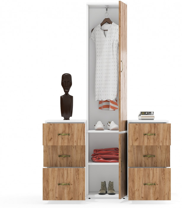 Лидер-8 Пенал МД 21Б + Тумба МД 3.16 + Тумба МД 3.16, цвет белый шагрень/крафт золото, ШхГхВ 120х50х190 см., универсальная сборка