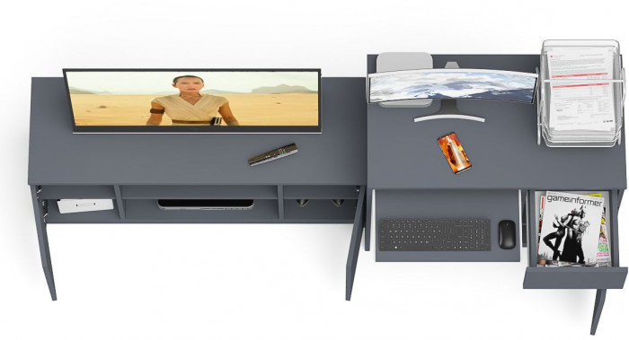 Мори Стол компьютерный МС-1 правый + Тумба МТВ1200.1, цвет графит, ШхГхВ 210,4х50х76,6 см., выдвижной ящик справа, НЕ универсальная сборка