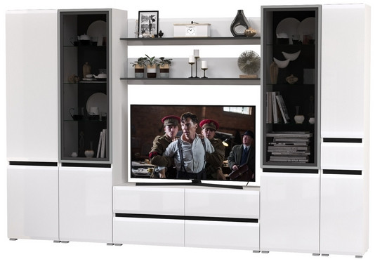 Сидней Комплектация № 064, корпус: белый/чёрный/фасады: МДФ белый глянец