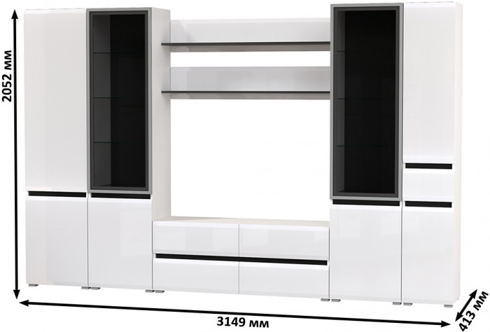 Сидней Комплектация № 064, корпус: белый/чёрный/фасады: МДФ белый глянец