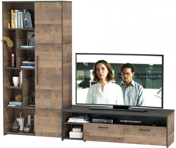 Трувор 13.70 Тумба под ТВ + 13.206 Шкаф-стеллаж, дуб гранж песочный/интра