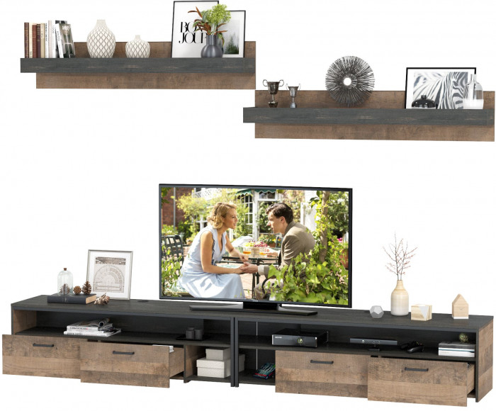 Трувор 13.70 Тумба под ТВ + 13.70 Тумба под ТВ +15.60 Полка + 15.60 Полка, дуб гранж песочный/интра