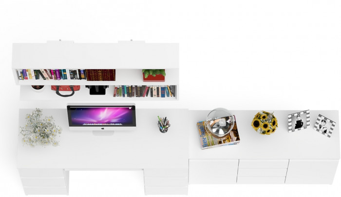 Мори компьютерный стол МС-2 + Комод МК1200.3 + Полка 1200, белый